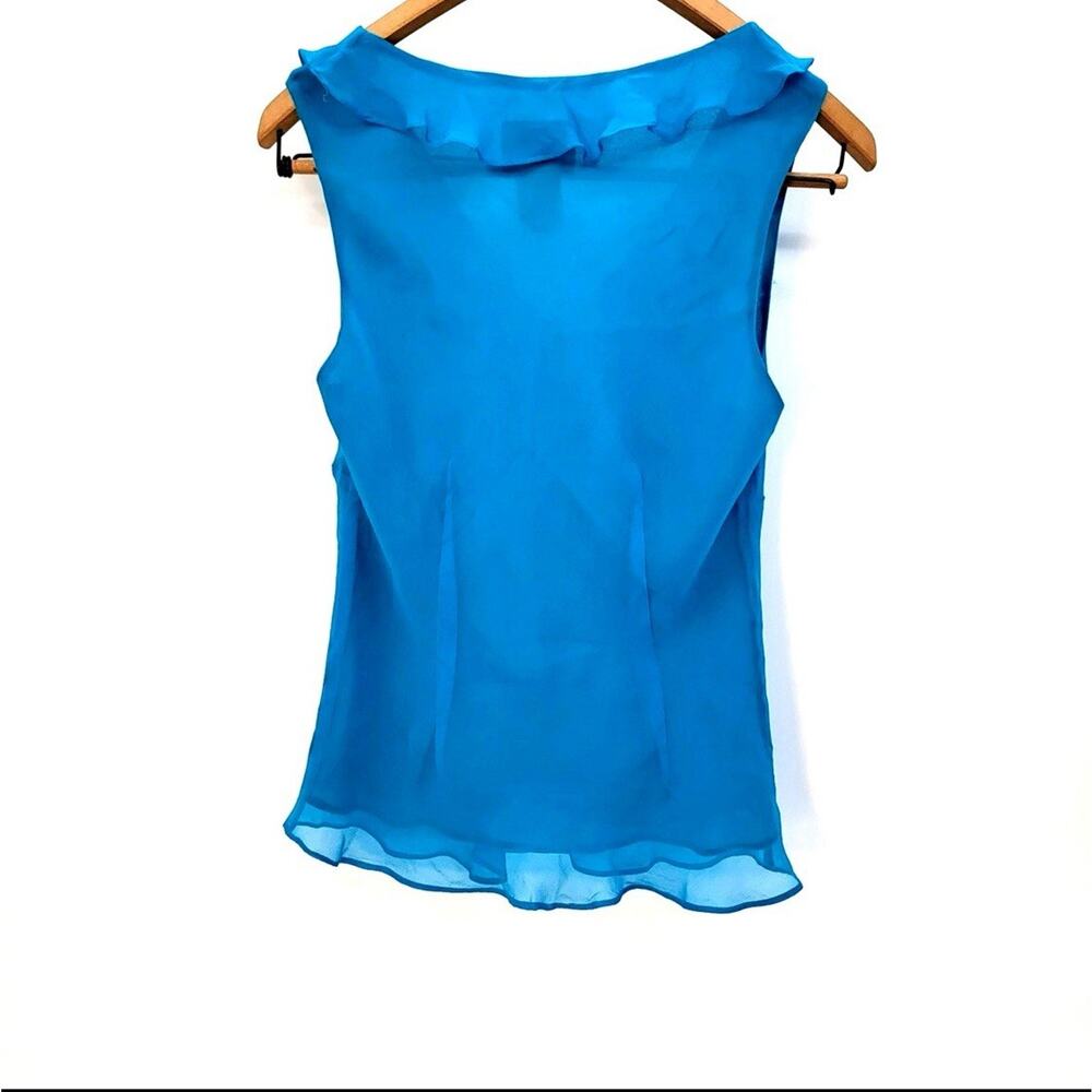 Vintage Y2K 2000s ICE Women's Silk Ruffle Tie Front Blouse Size M Turquoise Blue - Picture 4 of 9